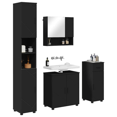 vidaXL Bathroom Furniture Set with Drawer 4 pcs Black 61 x 35 x 64 cm