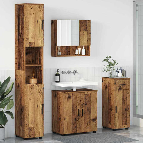 vidaXL Bathroom Furniture Set with Door 4 pcs Old wood 61 x 35 x 64 cm