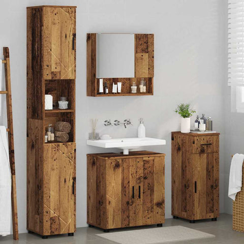 vidaXL Bathroom Furniture Set with Door 4 pcs Old wood 61 x 35 x 64 cm