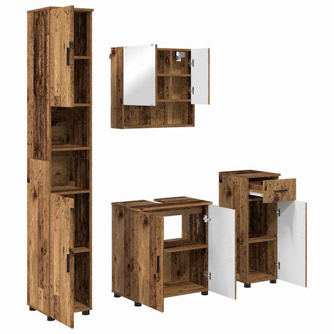 vidaXL Bathroom Furniture Set with Door 4 pcs Old wood 61 x 35 x 64 cm