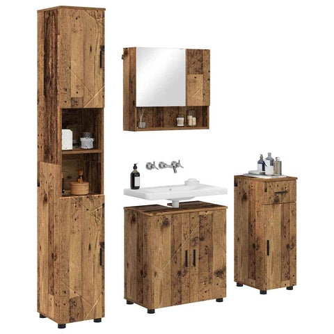 vidaXL Bathroom Furniture Set with Door 4 pcs Old wood 61 x 35 x 64 cm