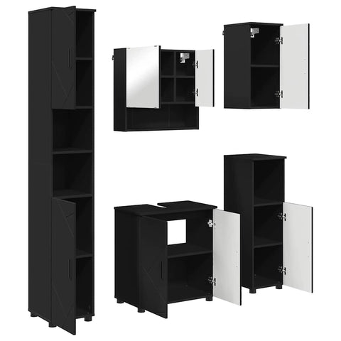 vidaXL Bathroom Furniture Set Wall-mounted 5 pcs Black 61 x 35 x 64 cm