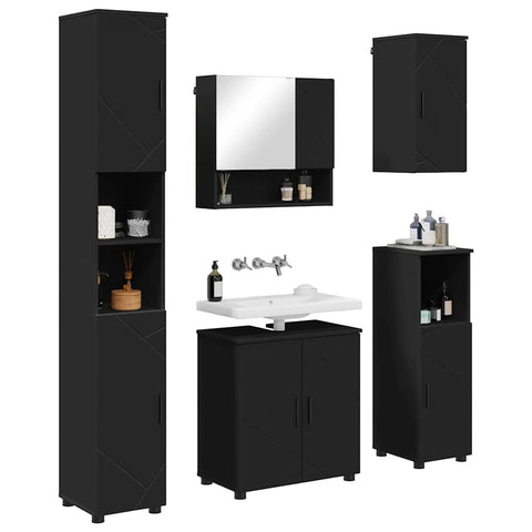 vidaXL Bathroom Furniture Set Wall-mounted 5 pcs Black 61 x 35 x 64 cm