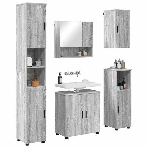 vidaXL Bathroom Furniture Set 5 pcs Grey sonoma 61 x 35 x 64 cm