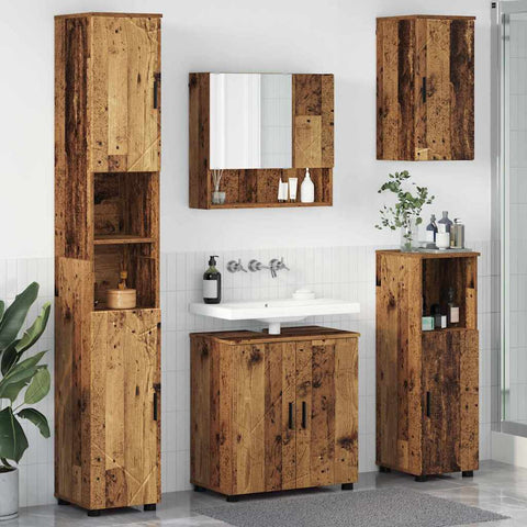 vidaXL Bathroom Furniture Set with Door 5 pcs Old wood 61 x 35 x 64 cm