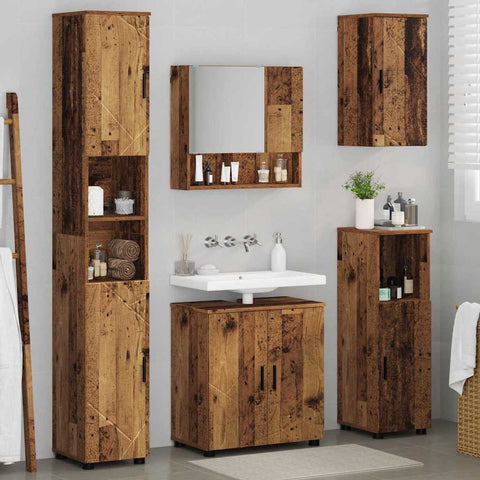 vidaXL Bathroom Furniture Set with Door 5 pcs Old wood 61 x 35 x 64 cm