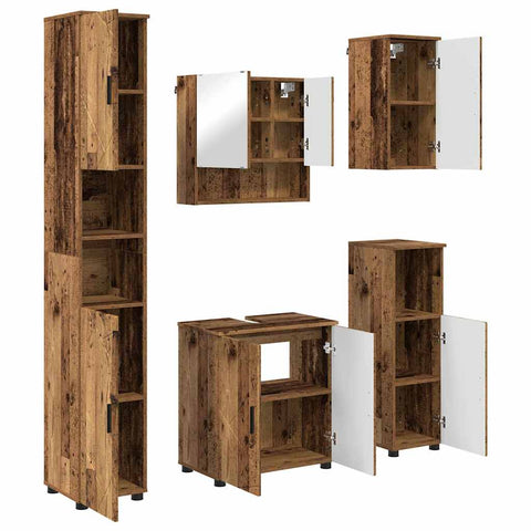 vidaXL Bathroom Furniture Set with Door 5 pcs Old wood 61 x 35 x 64 cm