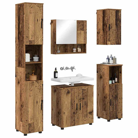 vidaXL Bathroom Furniture Set with Door 5 pcs Old wood 61 x 35 x 64 cm