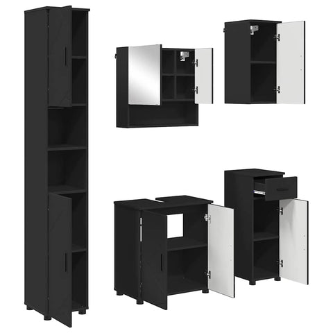 vidaXL Bathroom Furniture Set with Drawer 5 pcs Black 61 x 35 x 64 cm