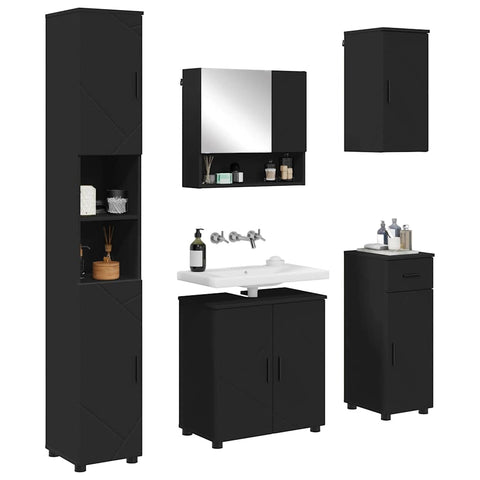 vidaXL Bathroom Furniture Set with Drawer 5 pcs Black 61 x 35 x 64 cm