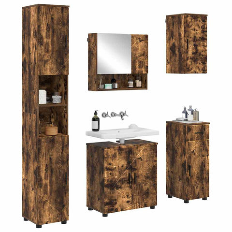 vidaXL Bathroom Furniture Set 5 pcs Smoked oak 61 x 35 x 64 cm