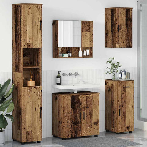 vidaXL Bathroom Furniture Set with Door 5 pcs Old wood 61 x 35 x 64 cm
