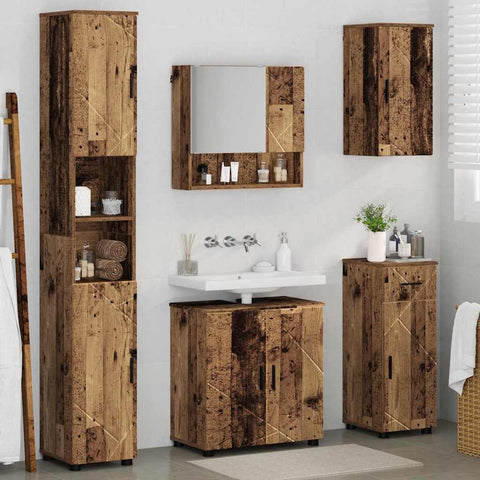 vidaXL Bathroom Furniture Set with Door 5 pcs Old wood 61 x 35 x 64 cm