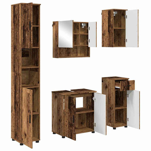 vidaXL Bathroom Furniture Set with Door 5 pcs Old wood 61 x 35 x 64 cm