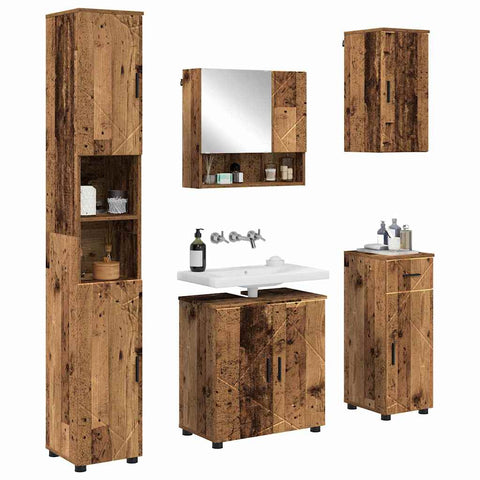 vidaXL Bathroom Furniture Set with Door 5 pcs Old wood 61 x 35 x 64 cm