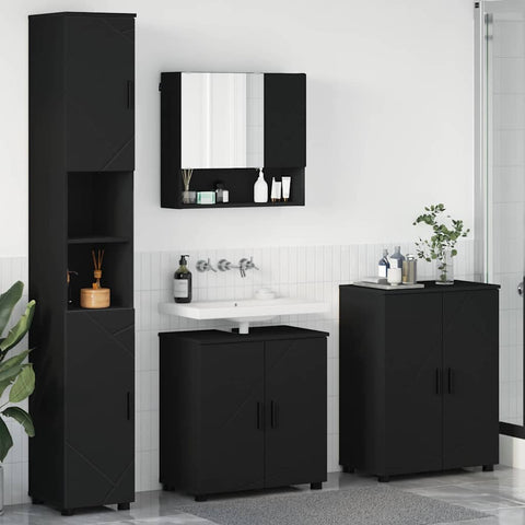 vidaXL Bathroom Furniture Set Wall-mounted 4 pcs Black 61 x 35 x 64 cm