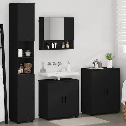 vidaXL Bathroom Furniture Set Wall-mounted 4 pcs Black 61 x 35 x 64 cm