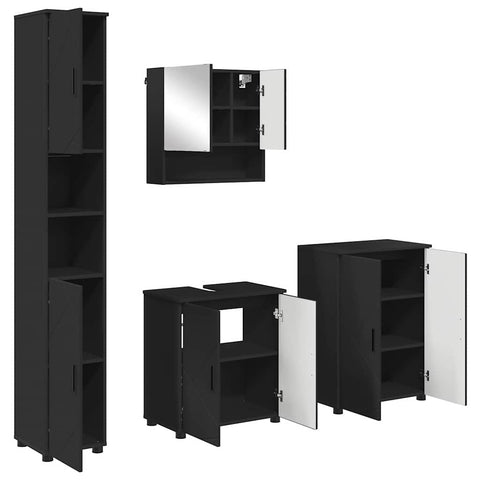 vidaXL Bathroom Furniture Set Wall-mounted 4 pcs Black 61 x 35 x 64 cm