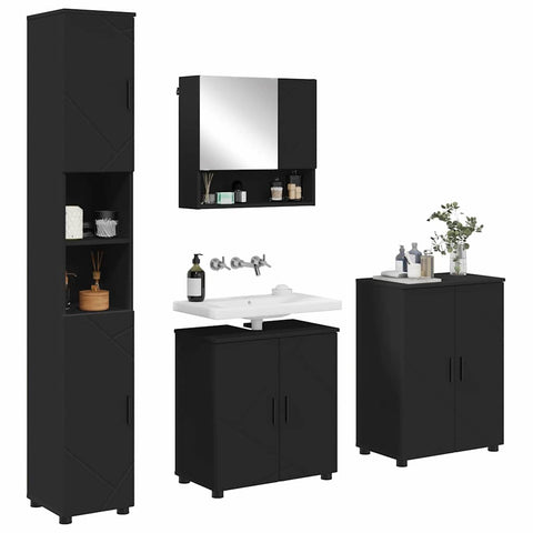 vidaXL Bathroom Furniture Set Wall-mounted 4 pcs Black 61 x 35 x 64 cm
