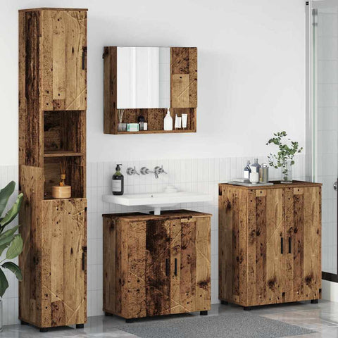 vidaXL Bathroom Furniture Set with Door 4 pcs Old wood 61 x 35 x 64 cm