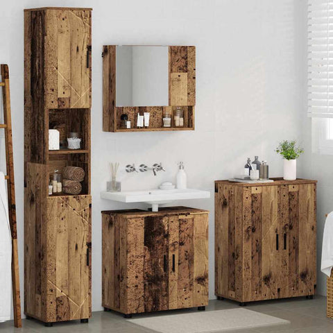 vidaXL Bathroom Furniture Set with Door 4 pcs Old wood 61 x 35 x 64 cm