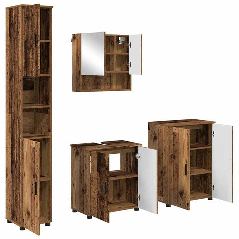 vidaXL Bathroom Furniture Set with Door 4 pcs Old wood 61 x 35 x 64 cm