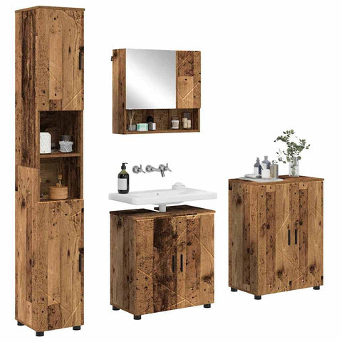 vidaXL Bathroom Furniture Set with Door 4 pcs Old wood 61 x 35 x 64 cm
