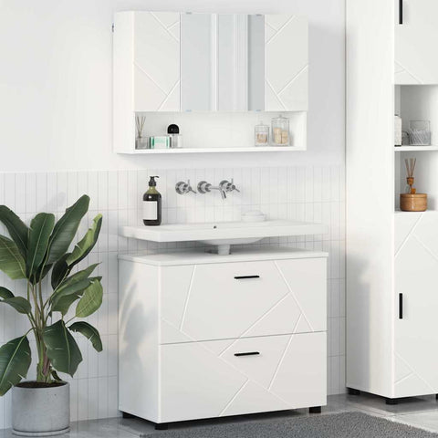 vidaXL Bathroom Furniture Set with Shelf 2 pcs White 76.5 x 35 x 64 cm