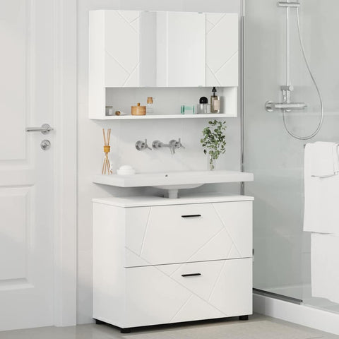 vidaXL Bathroom Furniture Set with Shelf 2 pcs White 76.5 x 35 x 64 cm