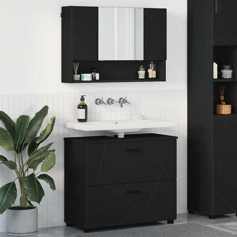 vidaXL Bathroom Furniture Set with Shelf 2 pcs Black 76.5 x 35 x 64 cm