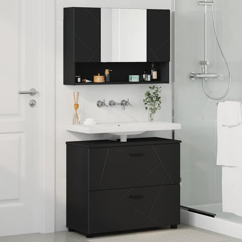 vidaXL Bathroom Furniture Set with Shelf 2 pcs Black 76.5 x 35 x 64 cm