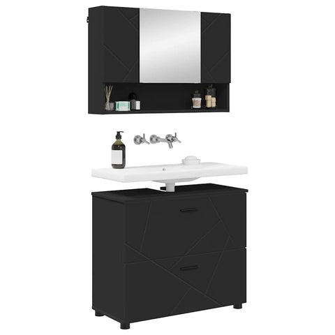 vidaXL Bathroom Furniture Set with Shelf 2 pcs Black 76.5 x 35 x 64 cm