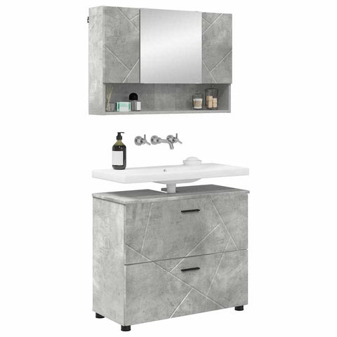 vidaXL Bathroom Furniture Set 2 pcs Concrete grey 76.5 x 35 x 64 cm