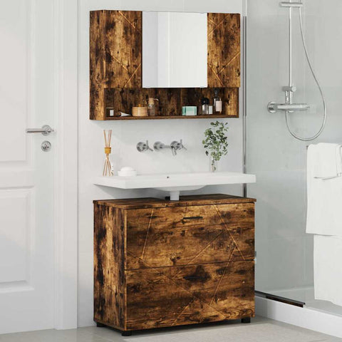 vidaXL Bathroom Furniture Set 2 pcs Smoked oak 76.5 x 35 x 64 cm