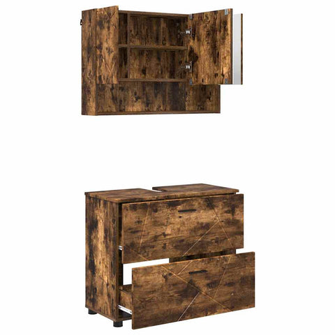 vidaXL Bathroom Furniture Set 2 pcs Smoked oak 76.5 x 35 x 64 cm