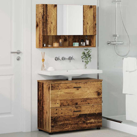 vidaXL Bathroom Furniture Set 2 pcs Old wood 76.5 x 35 x 64 cm