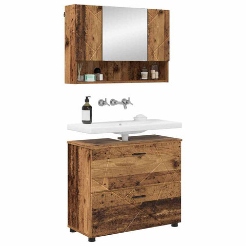 vidaXL Bathroom Furniture Set 2 pcs Old wood 76.5 x 35 x 64 cm