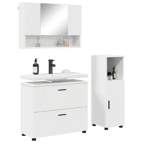 vidaXL Bathroom Furniture Set with Shelf 3 pcs White 76.5 x 35 x 64 cm