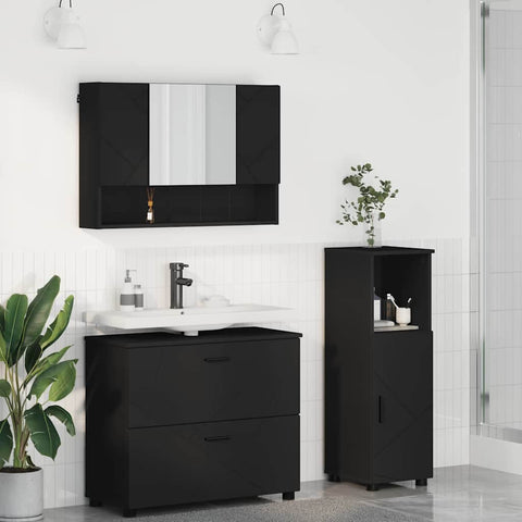 vidaXL Bathroom Furniture Set with Shelf 3 pcs Black 76.5 x 35 x 64 cm
