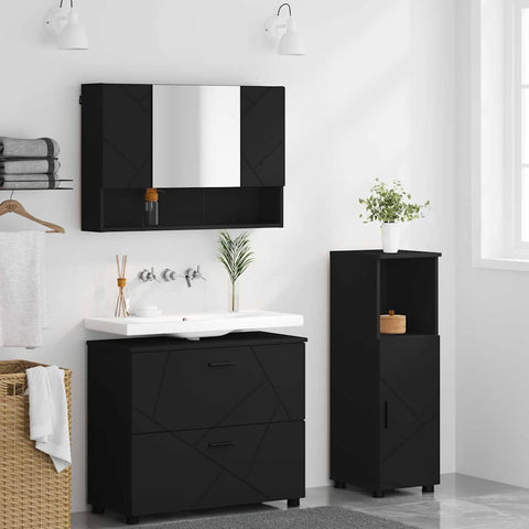 vidaXL Bathroom Furniture Set with Shelf 3 pcs Black 76.5 x 35 x 64 cm