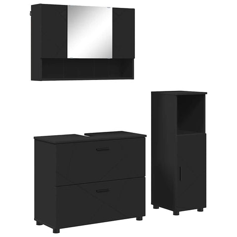 vidaXL Bathroom Furniture Set with Shelf 3 pcs Black 76.5 x 35 x 64 cm