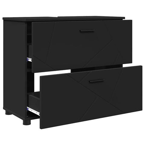 vidaXL Bathroom Furniture Set with Shelf 3 pcs Black 76.5 x 35 x 64 cm
