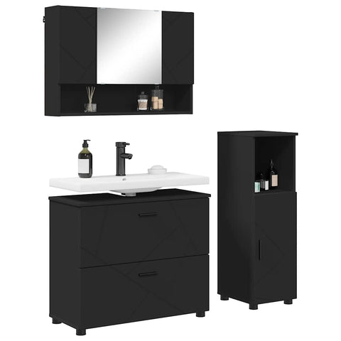 vidaXL Bathroom Furniture Set with Shelf 3 pcs Black 76.5 x 35 x 64 cm