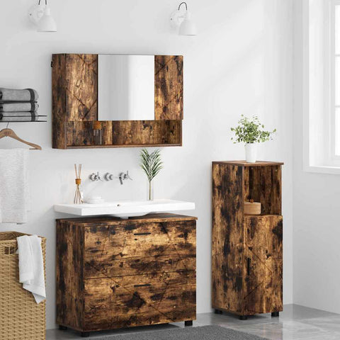 vidaXL Bathroom Furniture Set with Drawer with Shelf 3 pcs Smoked Oak
