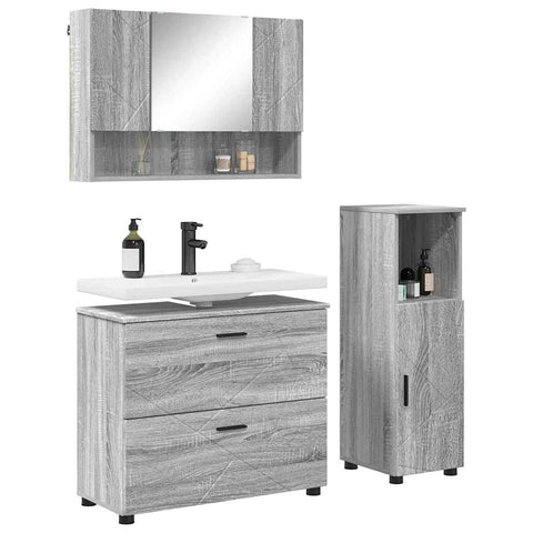 vidaXL Bathroom Furniture Set 3 pcs Grey sonoma 76.5 x 35 x 64 cm