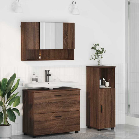 vidaXL Bathroom Furniture Set 3 pcs Brown oak 76.5 x 35 x 64 cm