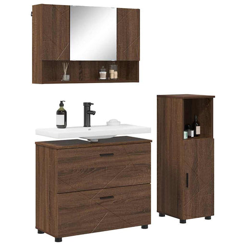 vidaXL Bathroom Furniture Set 3 pcs Brown oak 76.5 x 35 x 64 cm