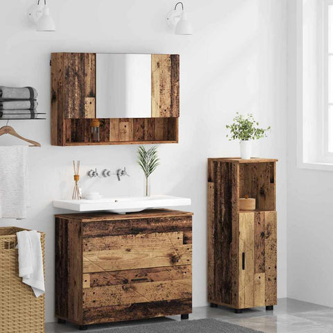 vidaXL Bathroom Furniture Set 3 pcs Old wood 76.5 x 35 x 64 cm