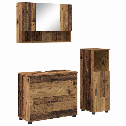 vidaXL Bathroom Furniture Set 3 pcs Old wood 76.5 x 35 x 64 cm
