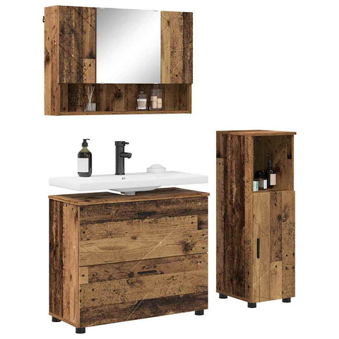 vidaXL Bathroom Furniture Set 3 pcs Old wood 76.5 x 35 x 64 cm